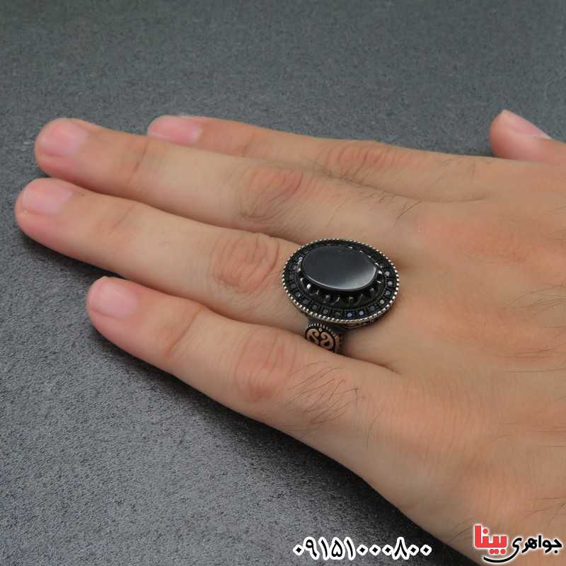 انگشتر عقیق سیاه (اونیکس) مردانه میکروستینگ زیبا _کد:27305