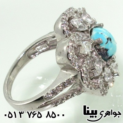 انگشتر فیروزه زنانه دور جواهری