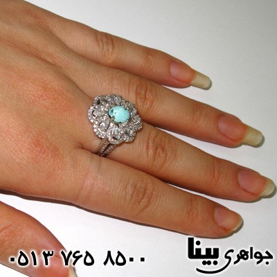 انگشتر فیروزه زنانه دور جواهری
