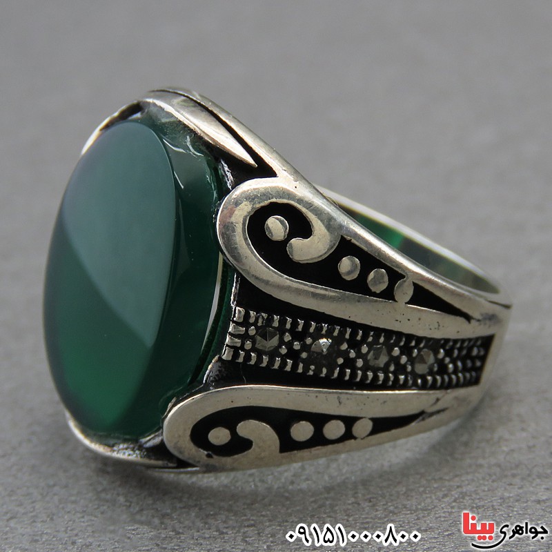 انگشتر عقیق سبز مردانه خوشرنگ خاص و زیبا _کد:27483