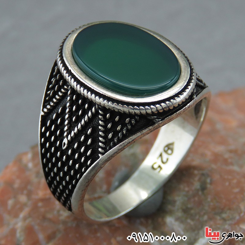انگشتر عقیق سبز مردانه زیبا و خاص خوشرنگ _کد:27484
