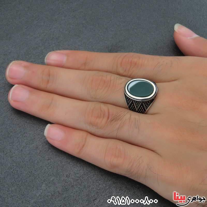انگشتر عقیق سبز مردانه زیبا و خاص خوشرنگ _کد:27484