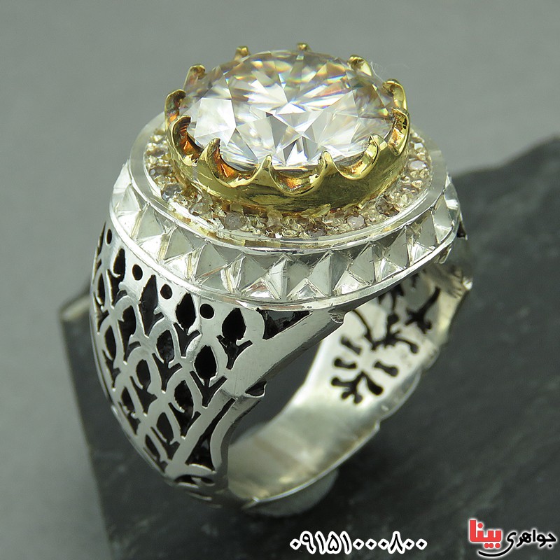 انگشتر الماس روسی ( موزانایت ) دور برلیان دست ساز درشت _کد:27657