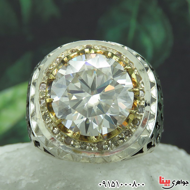 انگشتر الماس روسی ( موزانایت ) دور برلیان دست ساز درشت _کد:27657