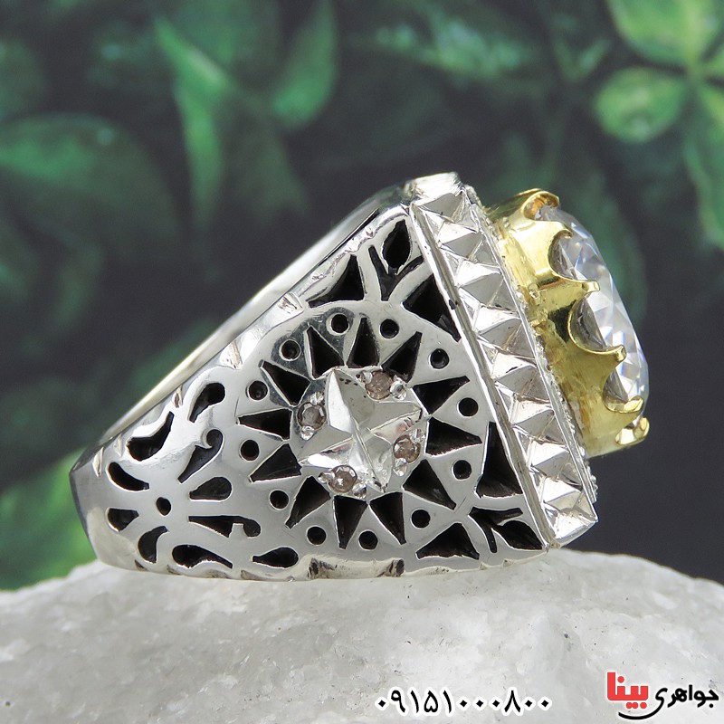انگشتر الماس روسی ( موزانایت ) دست ساز درشت دور برلیان _کد:27658