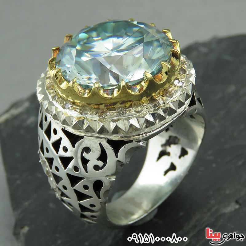 انگشتر الماس روسی (موزانایت) دست ساز دور برلیان درشت _کد:27659