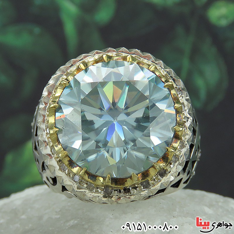 انگشتر الماس روسی (موزانایت) دست ساز دور برلیان درشت _کد:27659