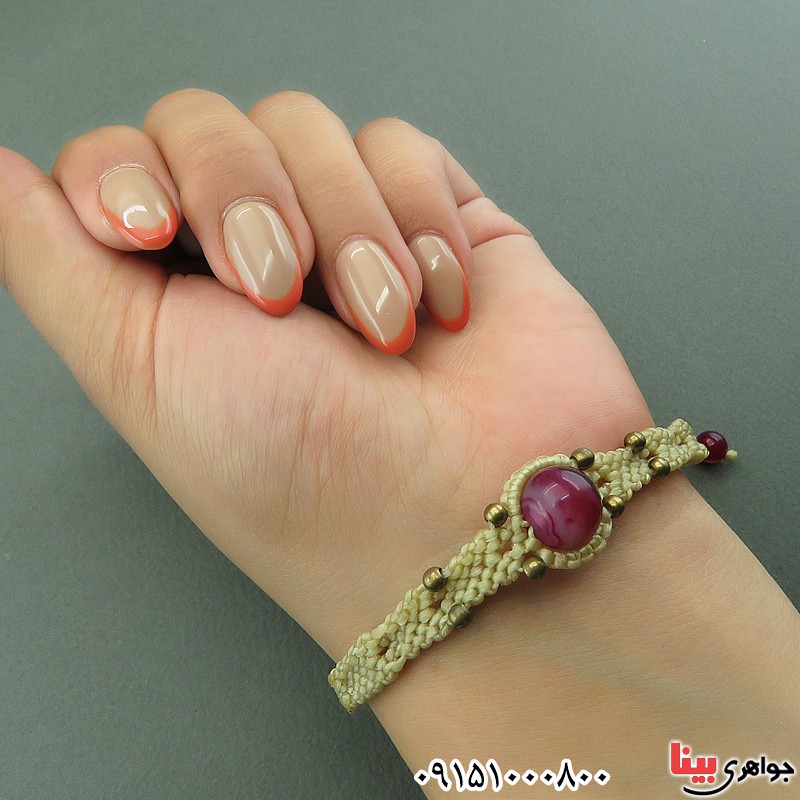 دستبند عقیق صورتی  خوشرنگ سبک تبتی زنانه 