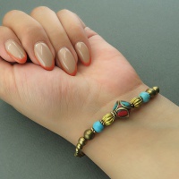 دستبند فیروزه زیبا زنانه سبک تبتی 