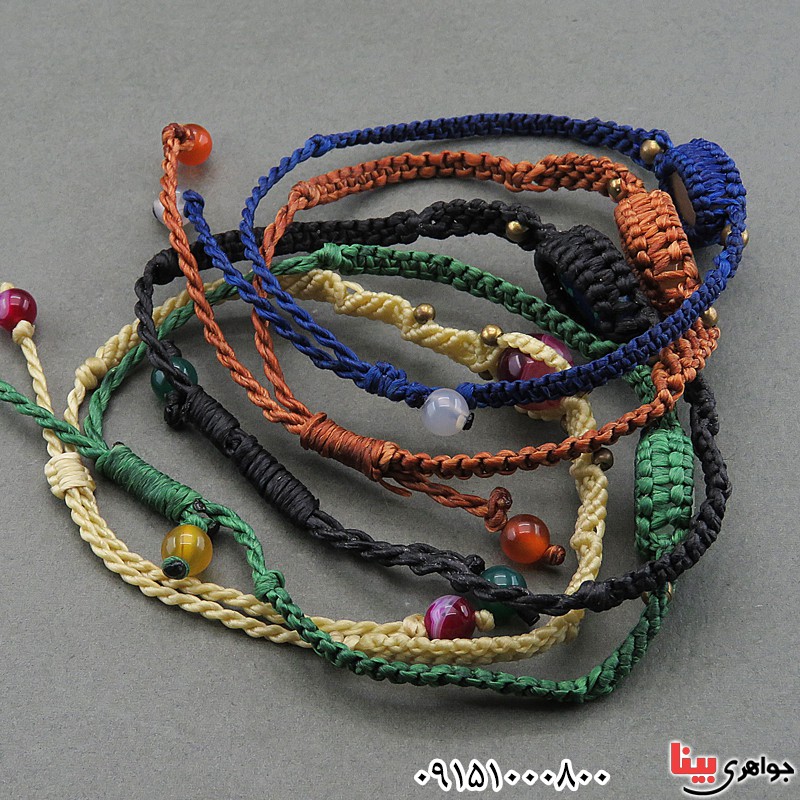 دستبند عقیق آبی خوشرنگ رگه دار سبک تبتی _کد:27674