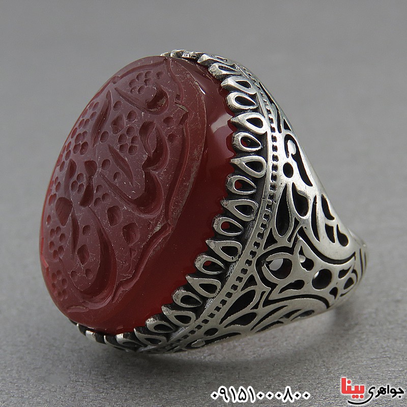 انگشتر عقیق قرمز خاص درشت با حکاکی یا ضامن آهو 