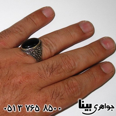 انگشتر نقره مردانه طرح عقیق سیاه