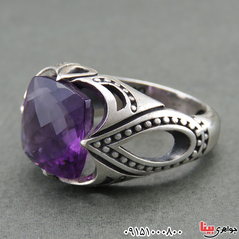 انگشتر آمتیست خوشرنگ مردانه با تراش الماسی _کد:27745