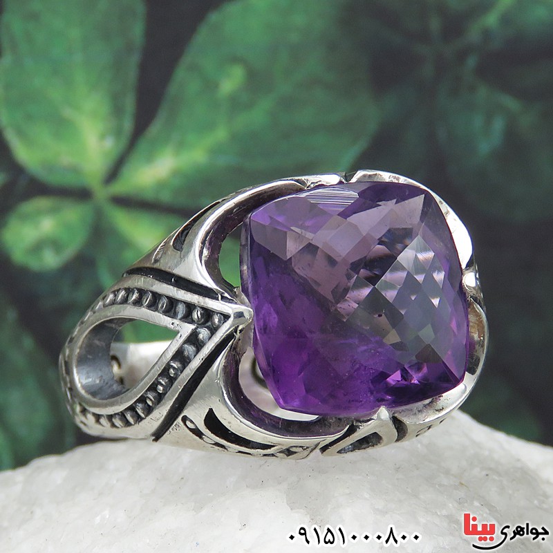 انگشتر آمتیست خوشرنگ مردانه با تراش الماسی _کد:27745