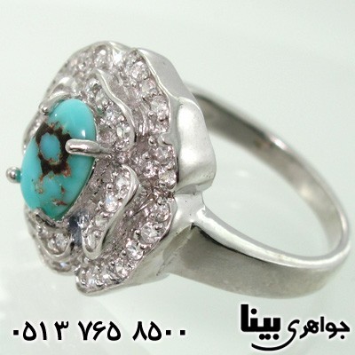 انگشتر فیروزه نیشابوری زنانه طرح رز 01