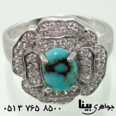 انگشتر فیروزه نیشابوری زنانه طرح رز 01