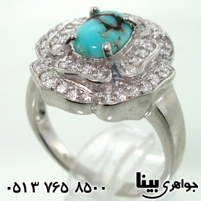 انگشتر فیروزه نیشابوری زنانه طرح رز 01