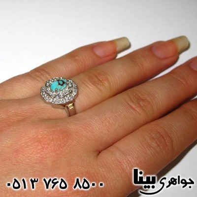 انگشتر فیروزه نیشابوری زنانه طرح رز 01