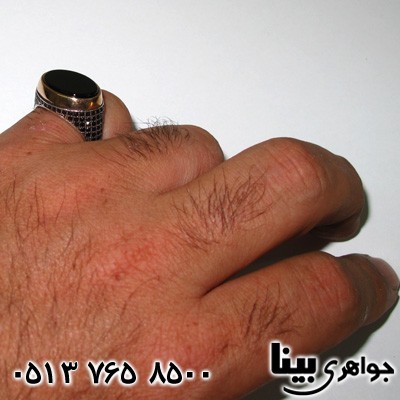 انگشتر عقیق سیاه (اونیکس) مردانه طرح میکرو