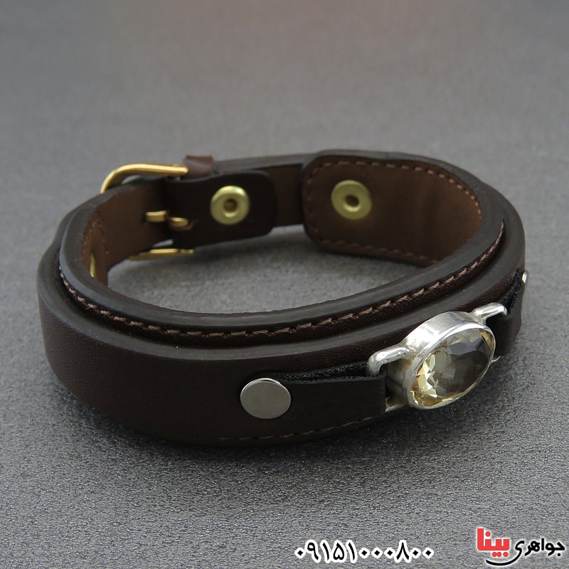 دستبند سیترین با بند چرمی خاص سفارشی با سنگ دلخواه شما 
