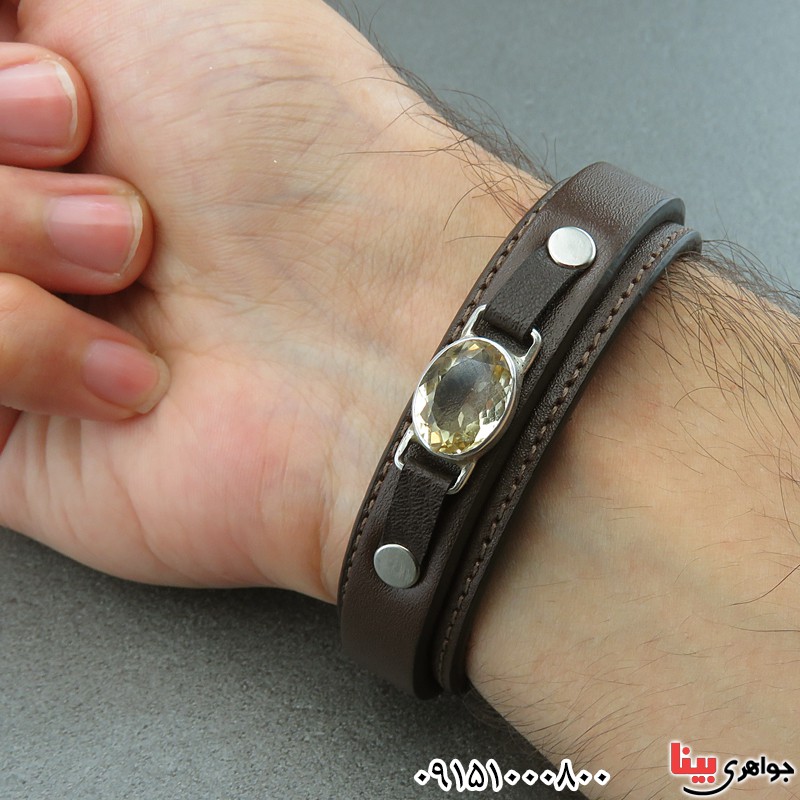 دستبند سیترین با بند چرمی خاص سفارشی با سنگ دلخواه شما _کد:28001