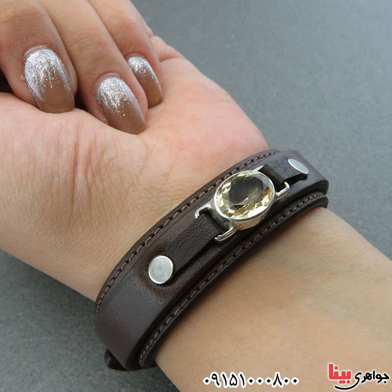 دستبند سیترین با بند چرمی خاص سفارشی با سنگ دلخواه شما _کد:28001