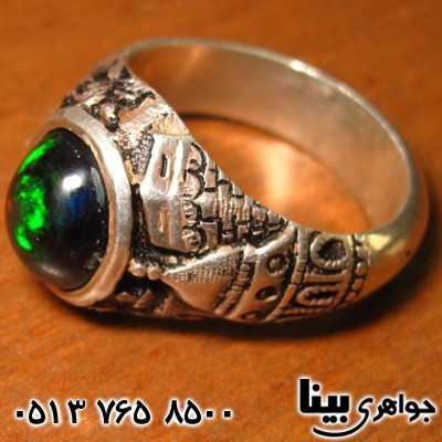 انگشتر اوپال آتشین مردانه با قلم زنی
