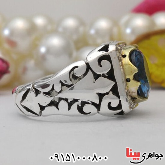 انگشتر توپاز سوئیسی دست ساز دور برلیان فاخر _کد:28100