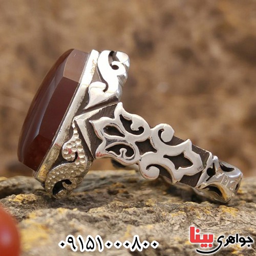 انگشتر عقیق یمنی کبدی دست ساز فاخر با تراش زیبا هشت گوش _کد:28104