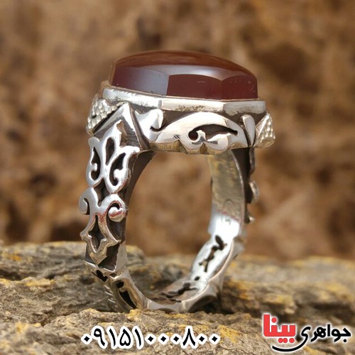 انگشتر عقیق یمنی کبدی دست ساز فاخر با تراش زیبا هشت گوش _کد:28104