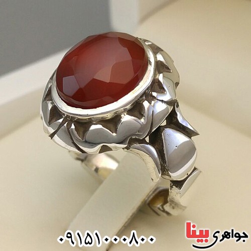 انگشتر عقیق یمنی تراش الماسی دست ساز خوشرنگ فاخر پشت بسته _کد:28119
