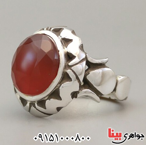 انگشتر عقیق یمنی تراش الماسی دست ساز خوشرنگ فاخر پشت بسته _کد:28119