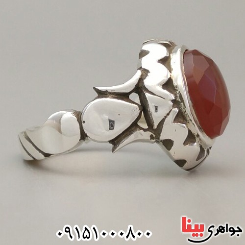 انگشتر عقیق یمنی تراش الماسی دست ساز خوشرنگ فاخر پشت بسته _کد:28119