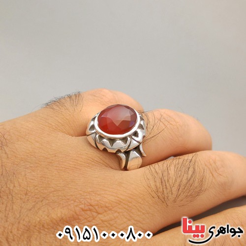 انگشتر عقیق یمنی تراش الماسی دست ساز خوشرنگ فاخر پشت بسته _کد:28119