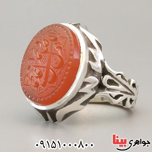 انگشتر عقیق یمنی سرخ خطی با حکاکی صلوات فاخر _کد:28120