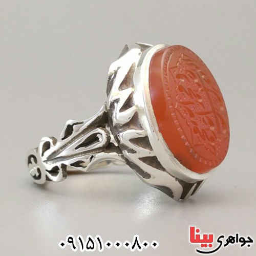 انگشتر عقیق یمنی سرخ خطی با حکاکی صلوات فاخر _کد:28120