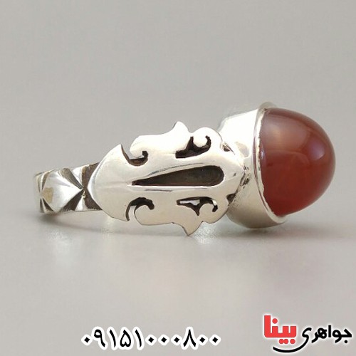 انگشتر عقیق یمنی سرخ دست ساز فاخر خوشرنگ مردانه _کد:28121