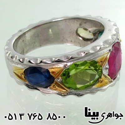انگشتر چند جواهر پنج نگین ناب مردانه
