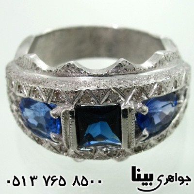 انگشتر چند جواهر یاقوت کبود و الماس مردانه