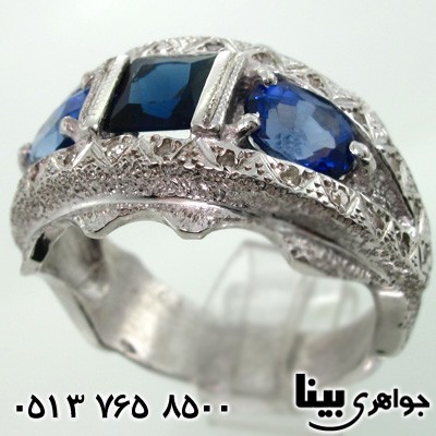 انگشتر چند جواهر یاقوت کبود و الماس مردانه