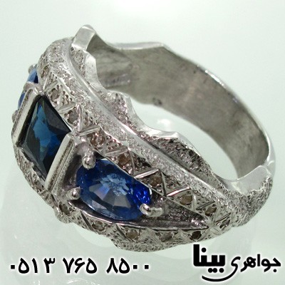 انگشتر چند جواهر یاقوت کبود و الماس مردانه