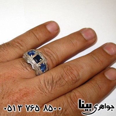 انگشتر چند جواهر یاقوت کبود و الماس مردانه