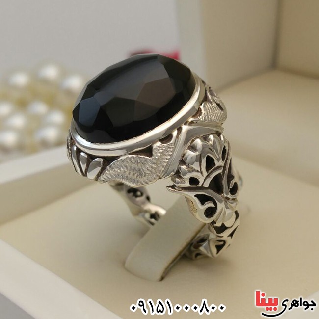 انگشتر عقیق یمنی مشکی فاخر دست ساز مردانه _کد:28170