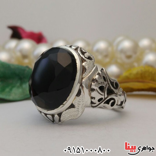 انگشتر عقیق یمنی مشکی فاخر دست ساز مردانه _کد:28170