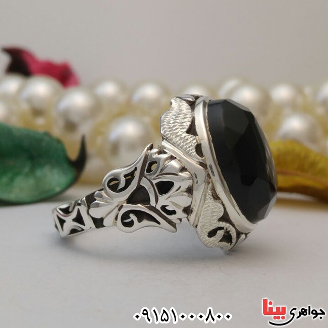انگشتر عقیق یمنی مشکی فاخر دست ساز مردانه _کد:28170