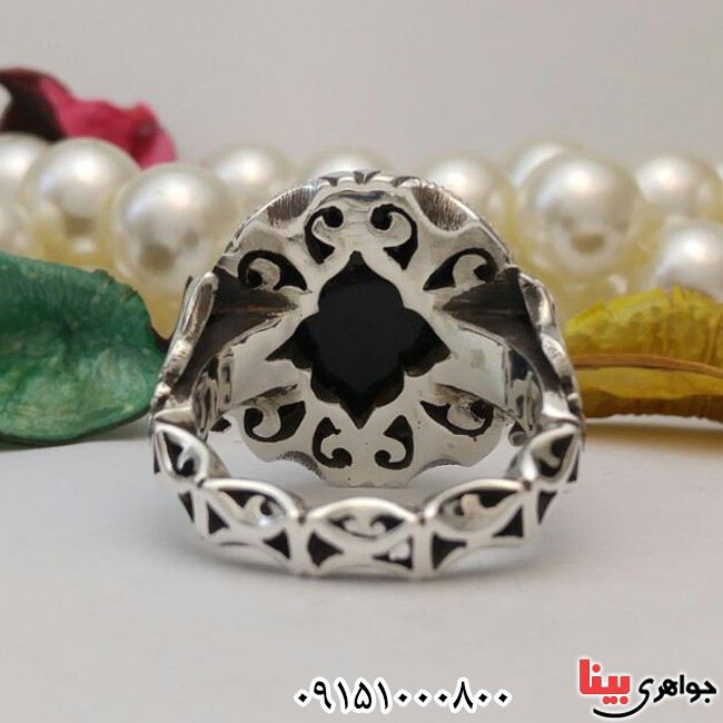 انگشتر عقیق یمنی مشکی فاخر دست ساز مردانه _کد:28170