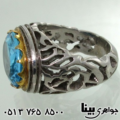 انگشتر توپاز آبی درشت و فاخر مردانه