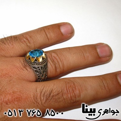 انگشتر توپاز آبی مردانه فاخر