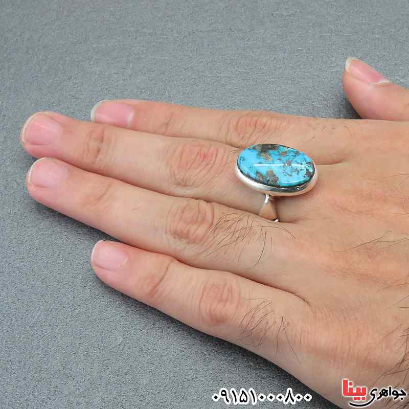 انگشتر فیروزه نیشابوری شجری دست ساز همراه با حرز و تربت _کد:28223