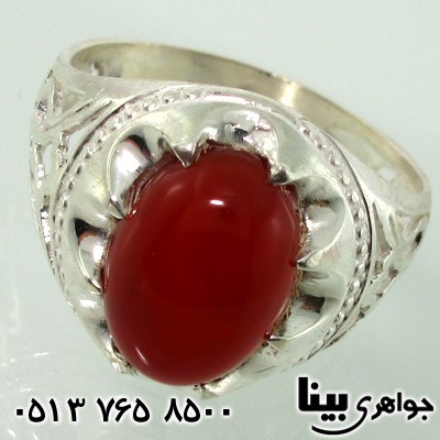 انگشتر عقیق قرمز مردانه طرح اره کاری درشت